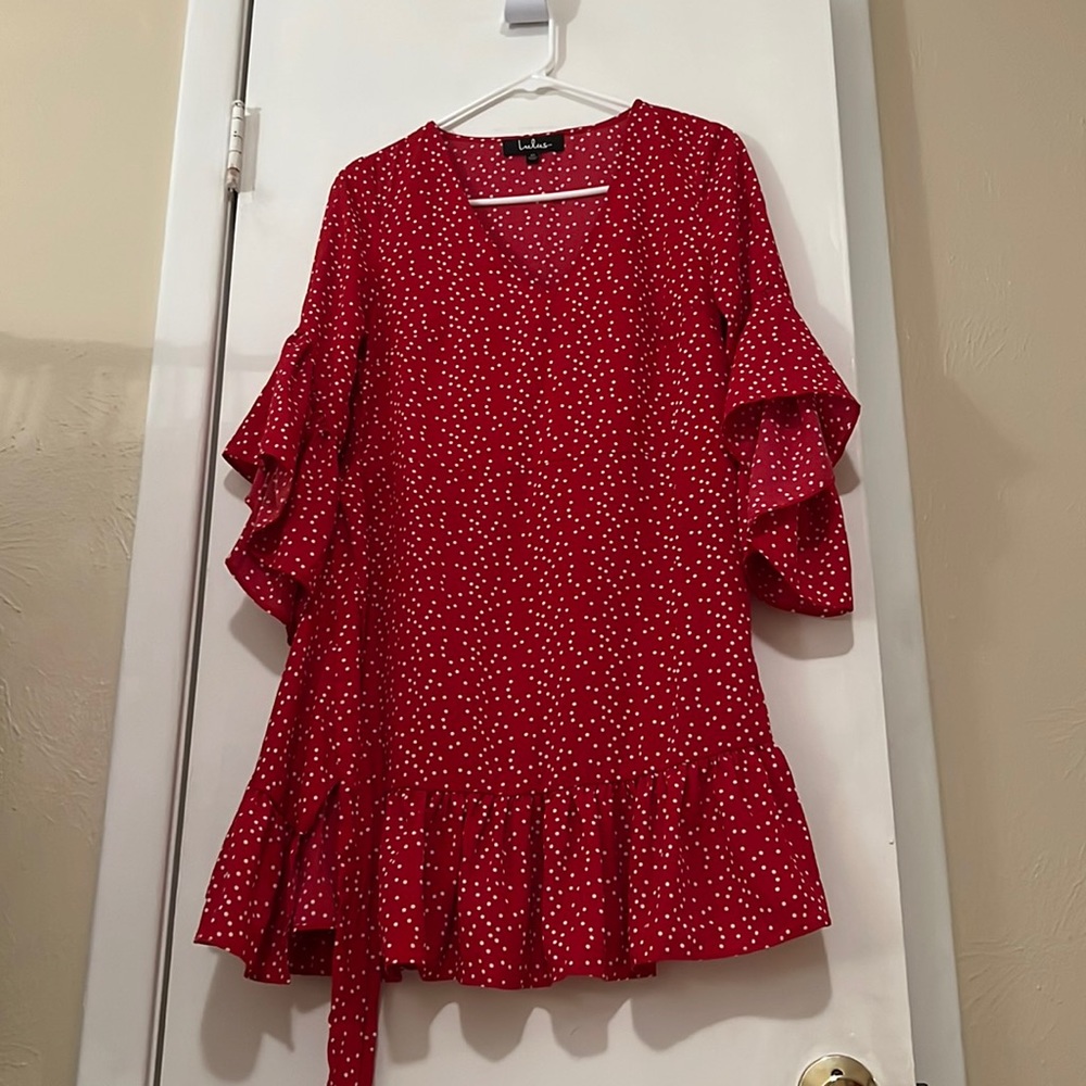 Lulu’s red wrap ruffle dress XS